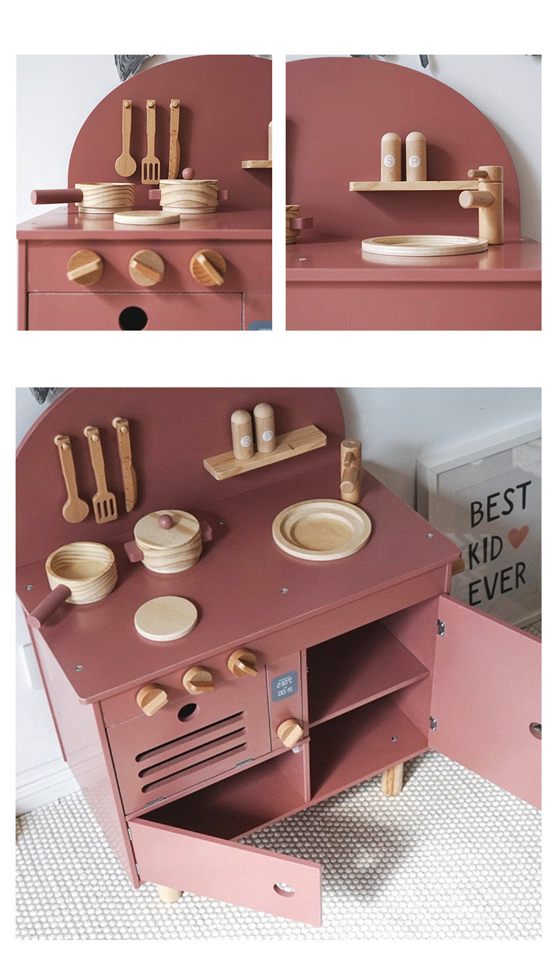 Retro Holzküche mit Zubehör altrosa