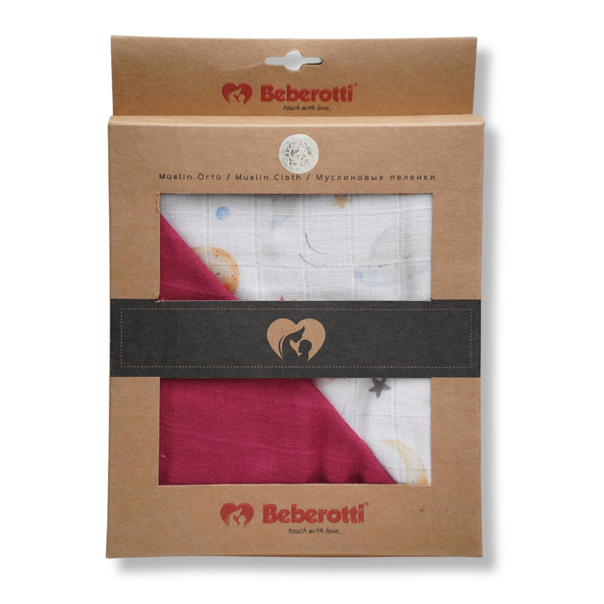 Organic 4-layer double-sided embroidered muslin blanket ruby pink