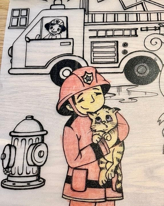 Abwaschbare Malmatte Feuerwehrleute, Tischset