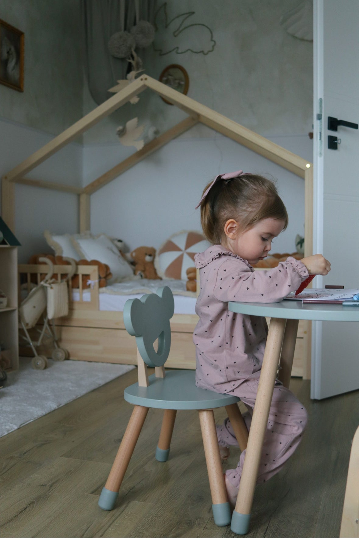 Holzset Tisch und Stuhl für Kinder - grau