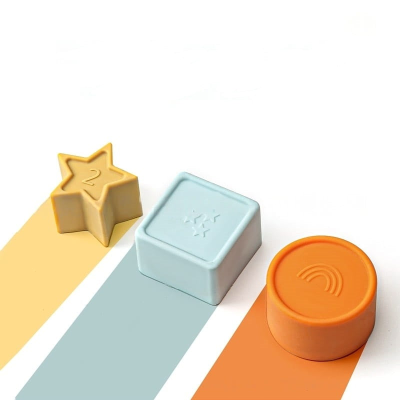 Farben- und Formen-Steckspiel, Lernspielzeug aus Silikon und Holz