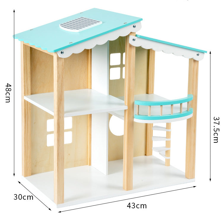 Maison de poupée en bois avec ensemble de meubles bleus
