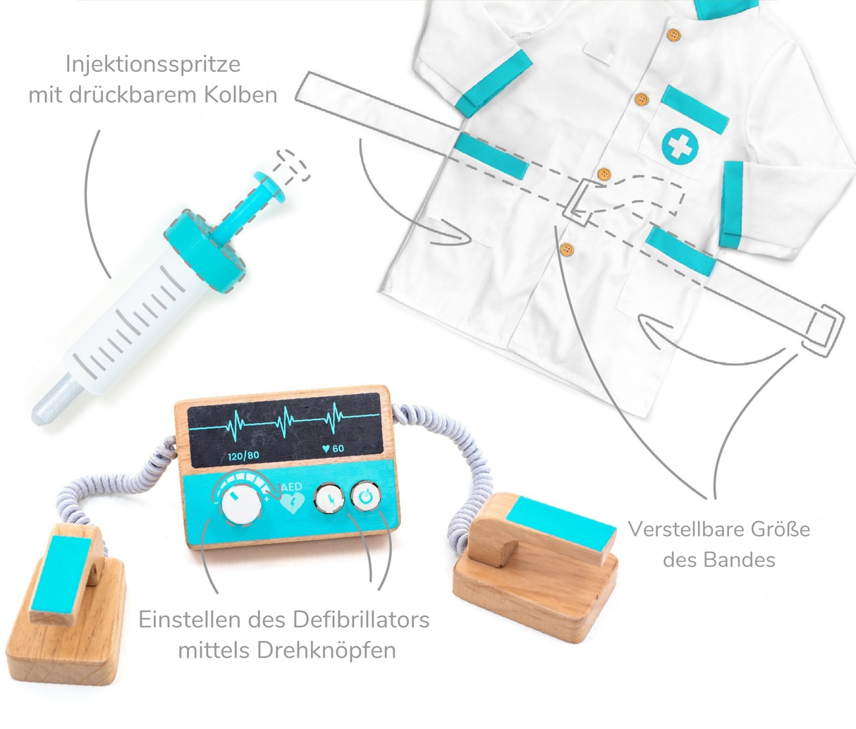 Coffret de docteur en bois UMU® Deluxe Plus pour enfants – 37 pièces (3 ans et plus)