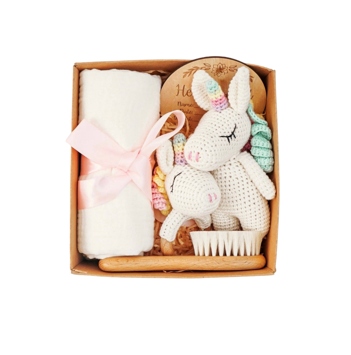 Coffret cadeau Licorne pour nouveau-né – Essentiels – Coffret bébé – Baby Shower