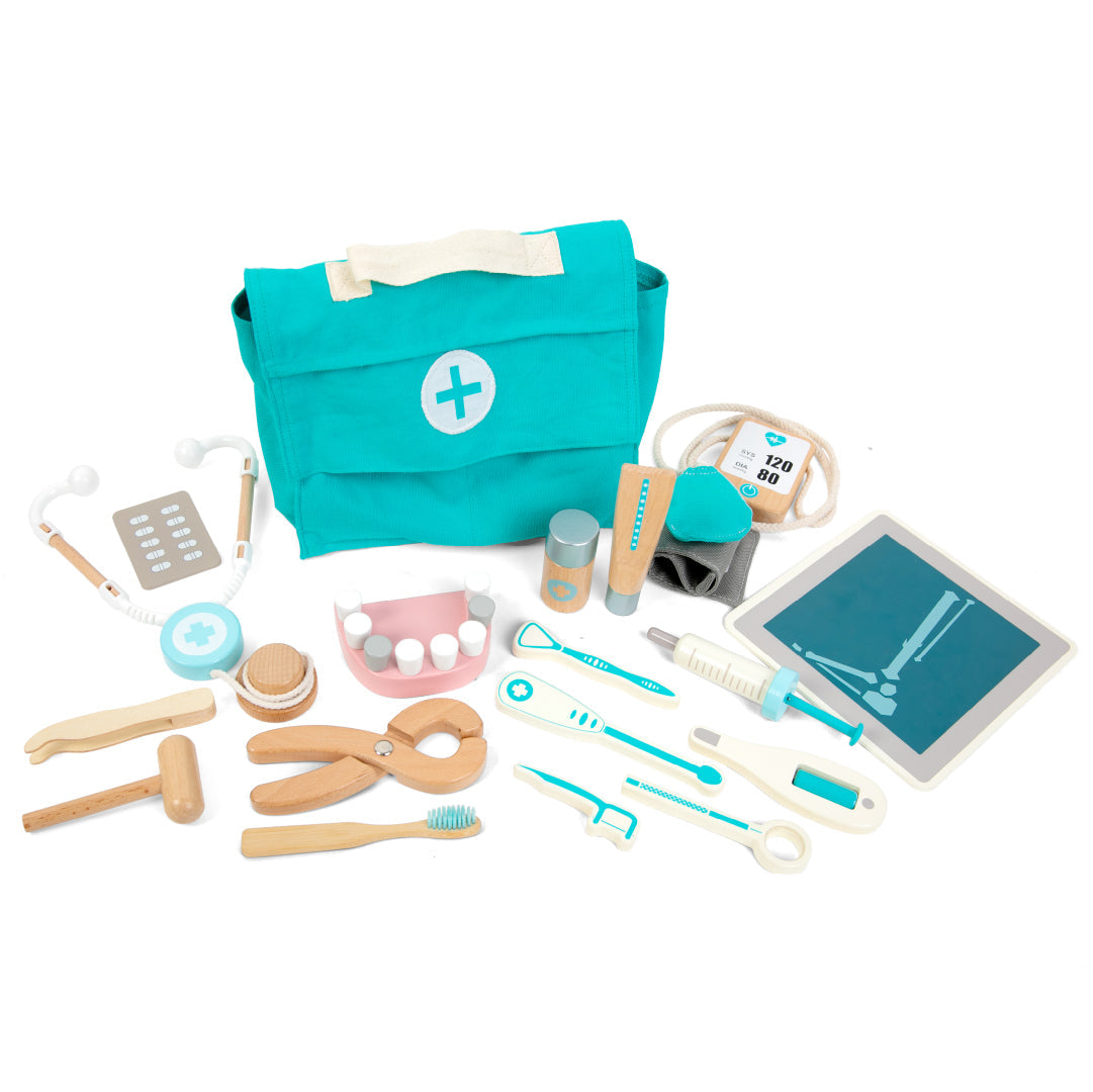 Coffret de docteur en bois, turquoise