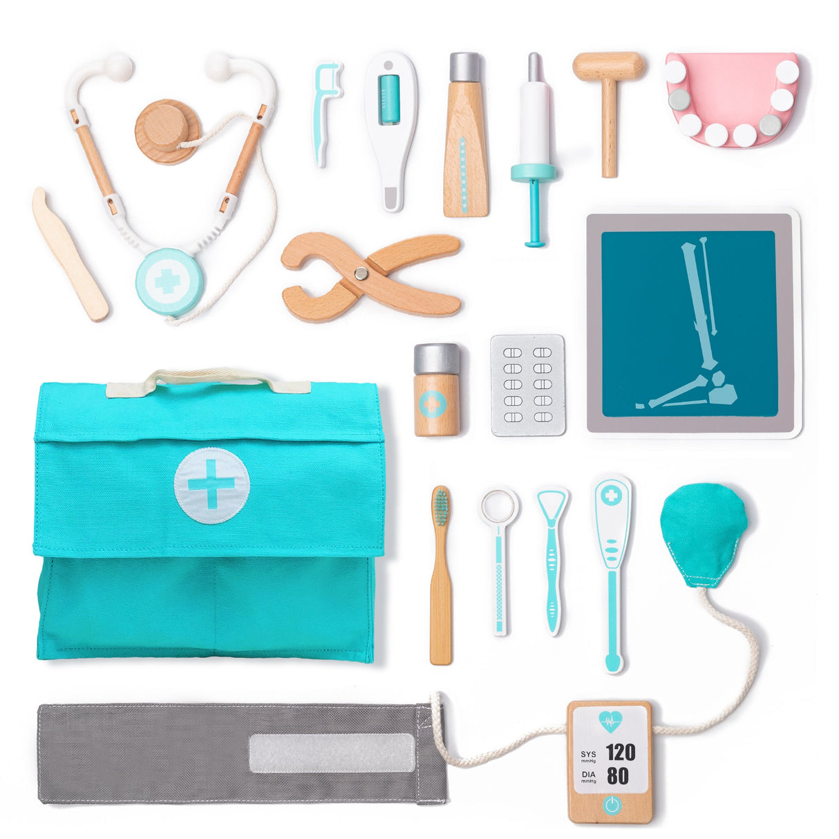 Coffret de docteur en bois, turquoise