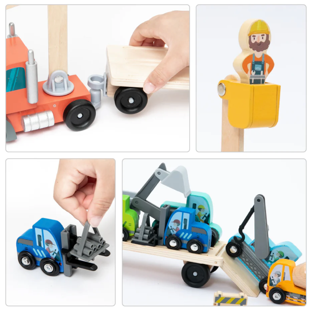 UMU Holz Baufahrzeug-Transporter Spielset
