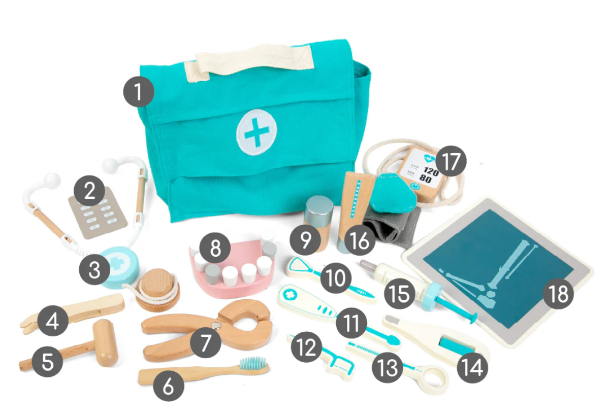 Coffret de docteur en bois, turquoise