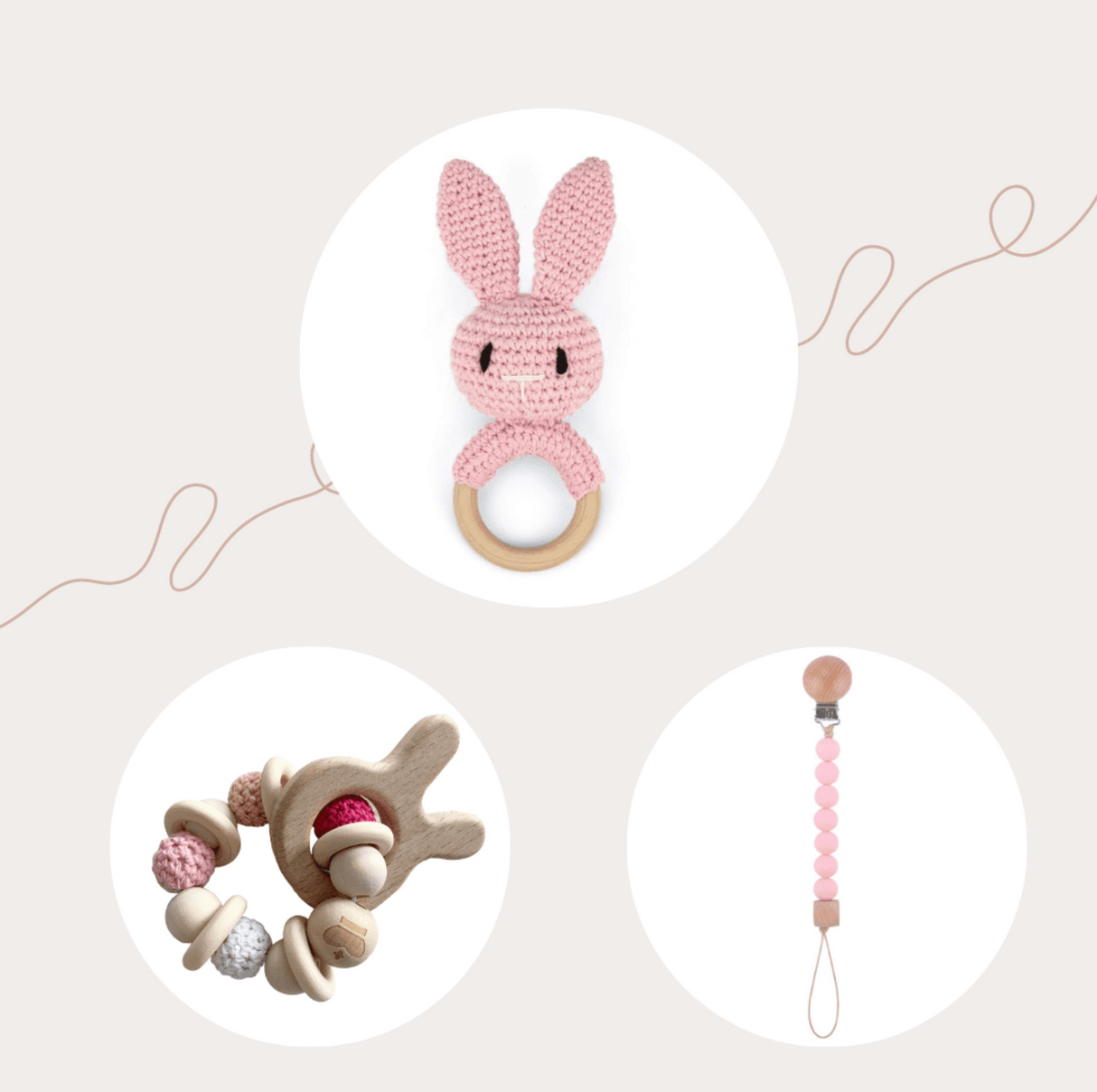 Baby Box - Geschenkset Beissring/Schnullerkette/Rassel - rosa