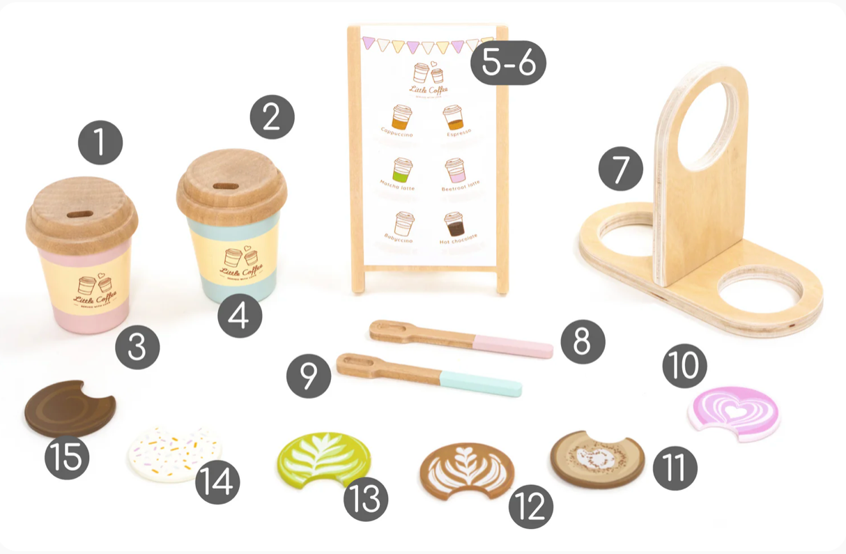 Set de café en bois à emporter pour jeux de rôle Barista pour enfants