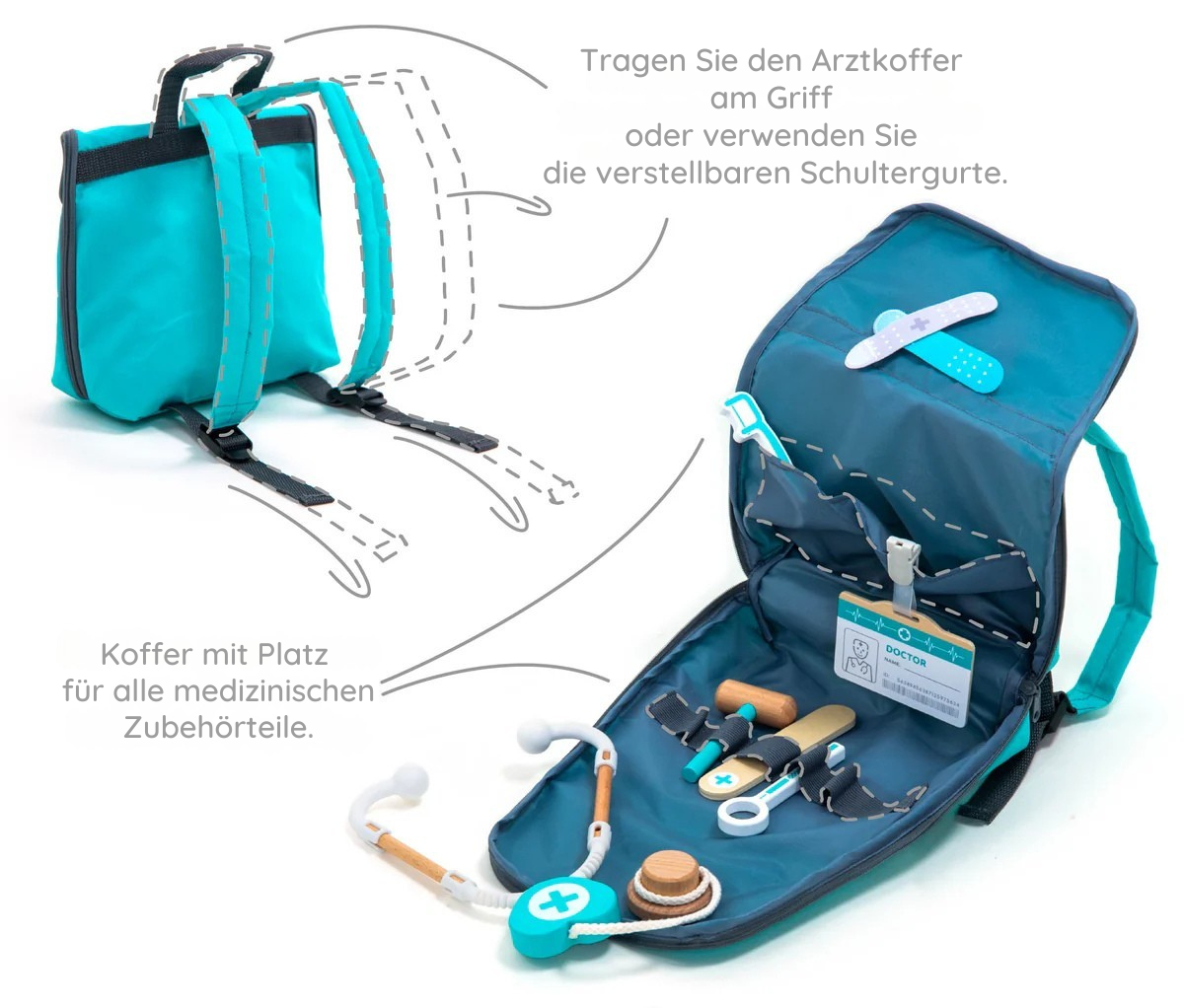 UMU Holz Arztkoffer Spielset NEU türkis