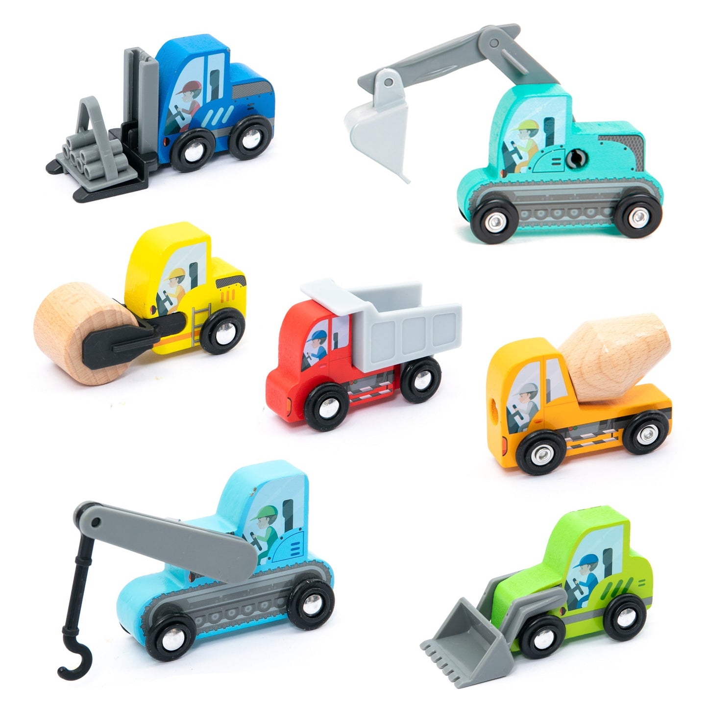 Wooden construction vehicles playset