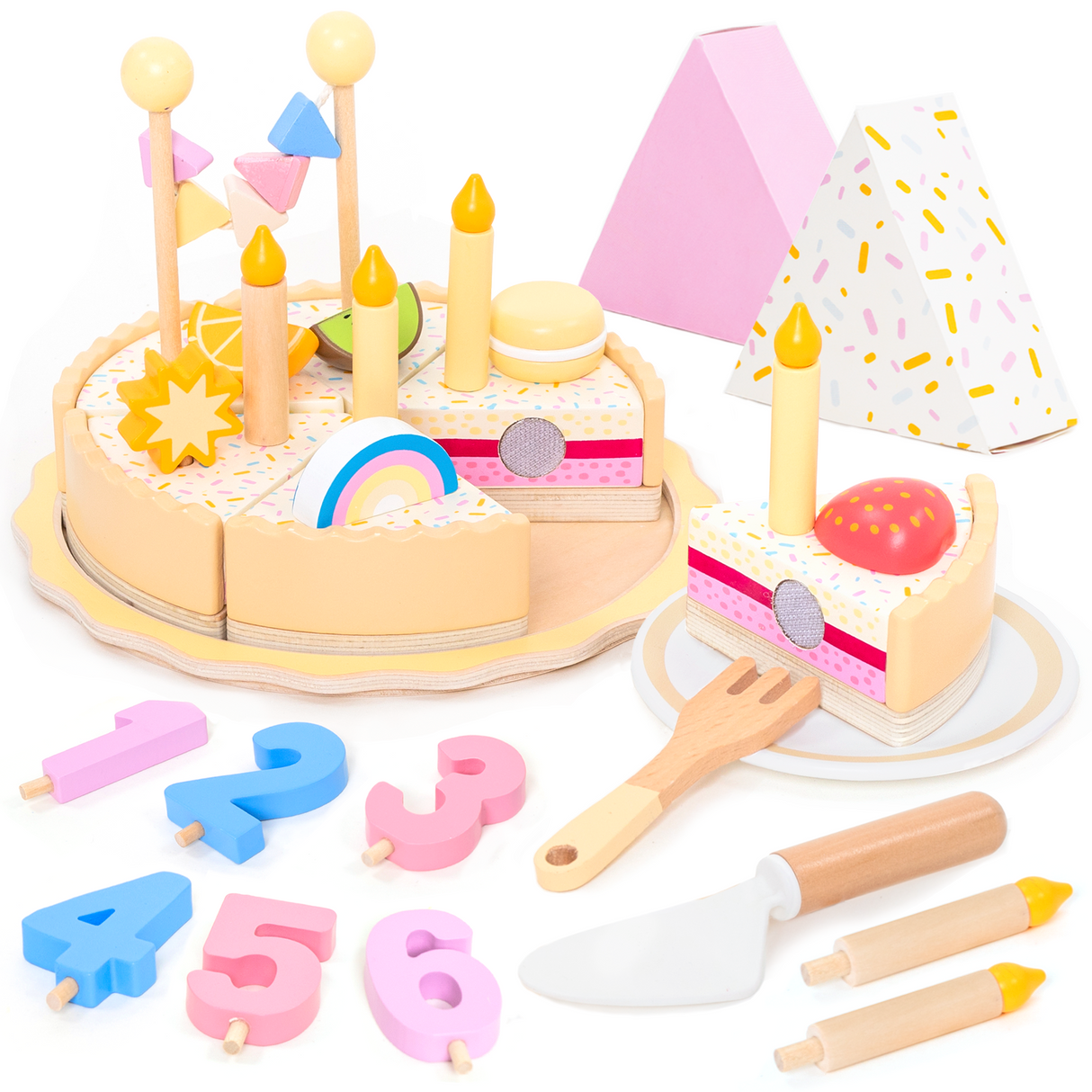 Gâteau d'anniversaire en bois UMU – Gâteau en bois à découper pour enfants – 3 ans et plus