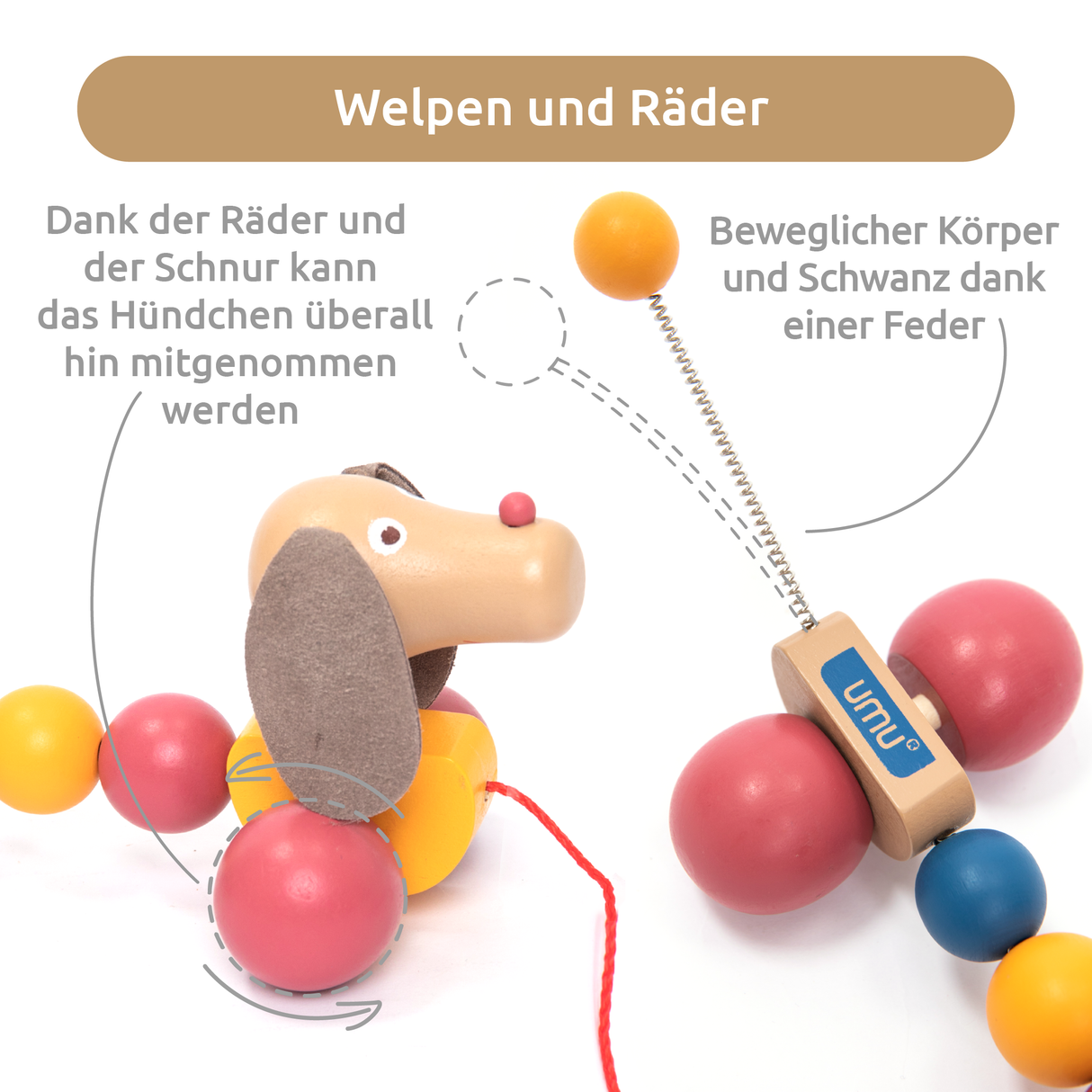 UMU Nachzieh-Hündchen Puppy aus Holz
