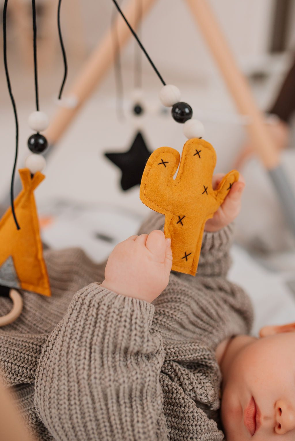 Spielbogen Babygym aus Holz und Filz - Flugzeug Tukan
