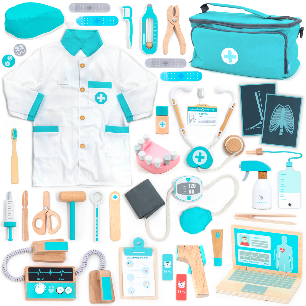 Coffret de docteur en bois UMU® Deluxe Plus pour enfants – 37 pièces (3 ans et plus)
