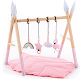 Spielbogen Babygym aus Holz und Filz - Regenbogen Flamingo rosa