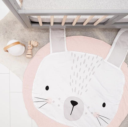 Round Cotton Play Mat for Babies Rabbit Pink/White