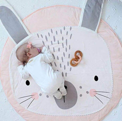 Round Cotton Play Mat for Babies Rabbit Pink/White