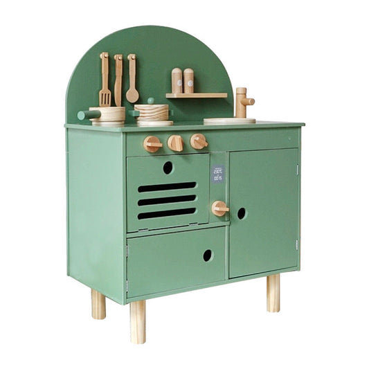 Retro wooden kitchen with accessories green