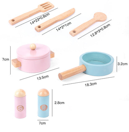 Retro wooden kitchen with accessories pink