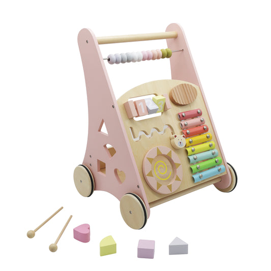 pink wooden baby walker