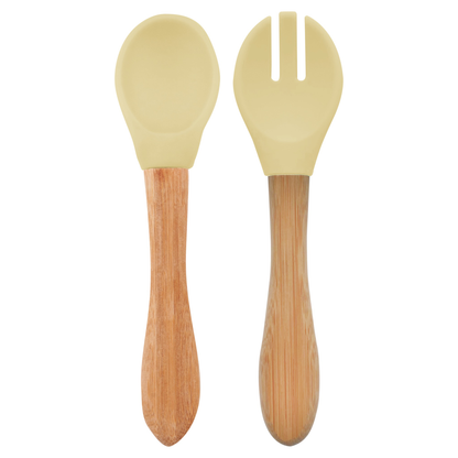 DIG IN spoon and fork with bamboo handle-light yellow