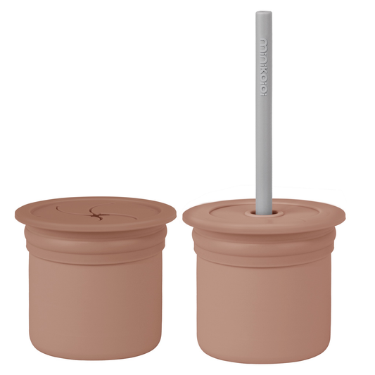 SIP+SNACK cup with straw-wood brown/powder grey