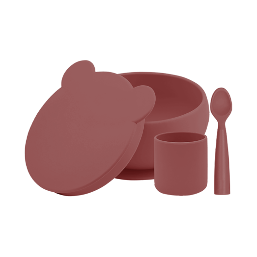 BLW Set I Schüssel mit Deckel + Löffel + Becher-samtrosa