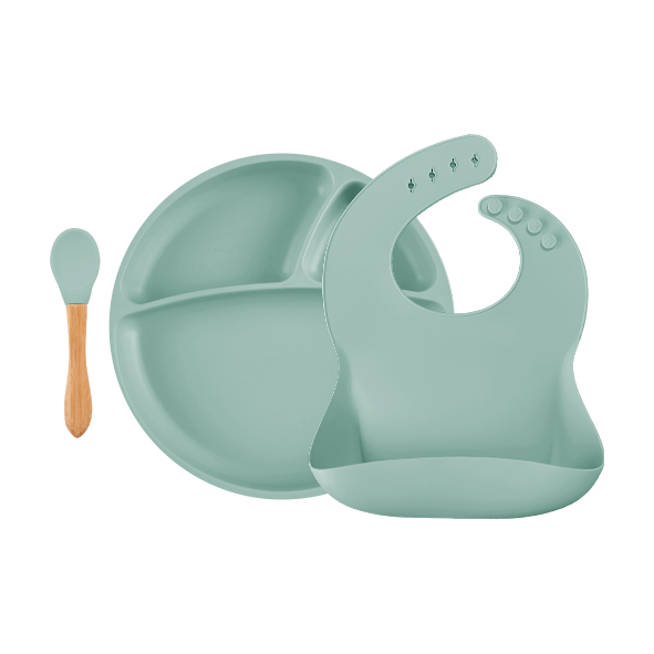 BLW Set II plate + bib + spoon aqua green