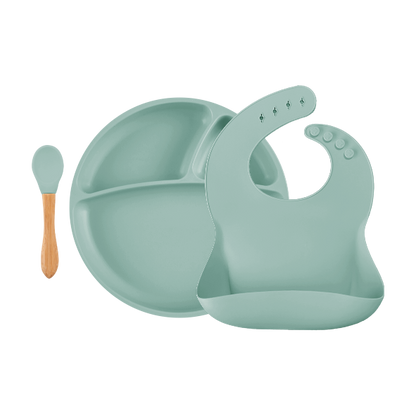 BLW Set II plate + bib + spoon aqua green