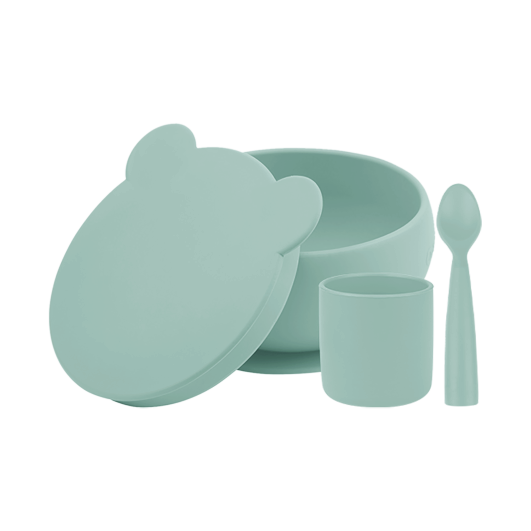 BLW Set I Bol avec couvercle + cuillère + tasse-vert aqua