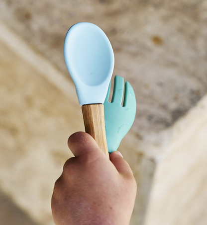 DIG IN spoon and fork with bamboo handle-light yellow