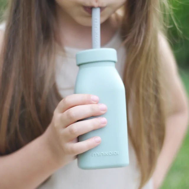 BOTTLE+STRAW Flasche+Strohhalm-aquagrün/pudergrau