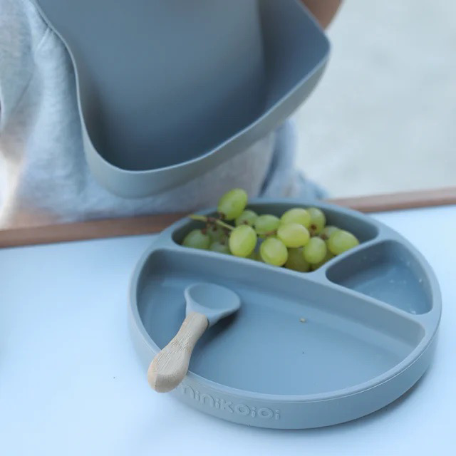 BLW Set II plate + bib + spoon aqua green