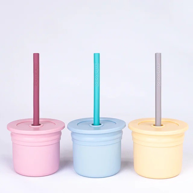 Gobelet SIP+SNACK en paille marron/gris poudré