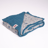 Organic 4-layer double-sided embroidered muslin blanket blue 145 cm x 100 cm