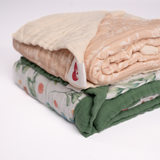 Organic 4-layer double-sided embroidered muslin blanket green 145 cm x 100 cm