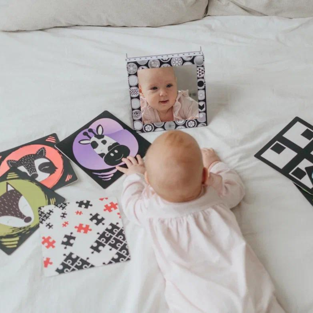 Tummy Time Floor Mirror + Baby Learning Cards