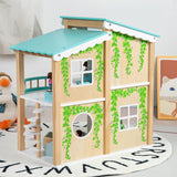 Maison de poupée en bois avec ensemble de meubles bleus