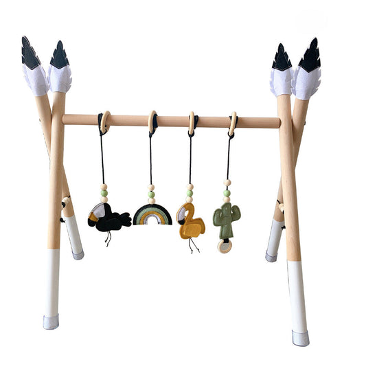 Play arch baby gym made of wood and felt - cactus toucan