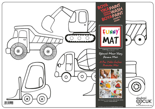 Washable painting mat construction vehicles, placemat