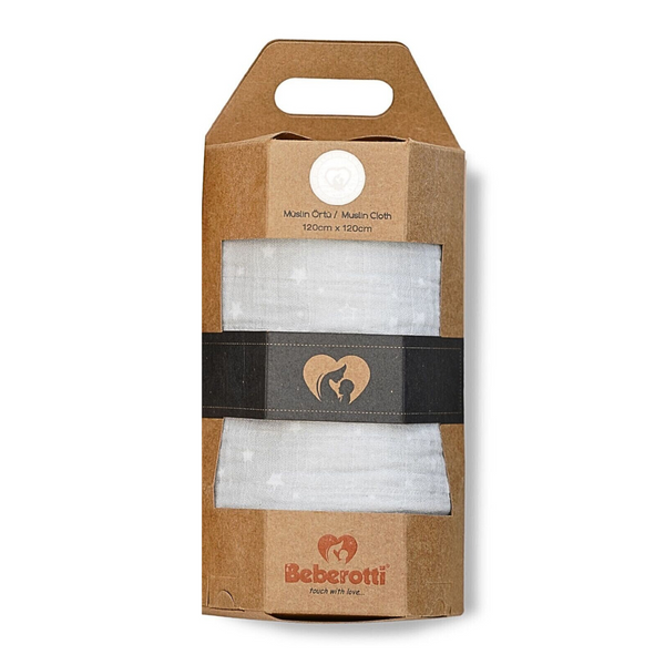 Organic Muslin Swaddle Blanket grey/star