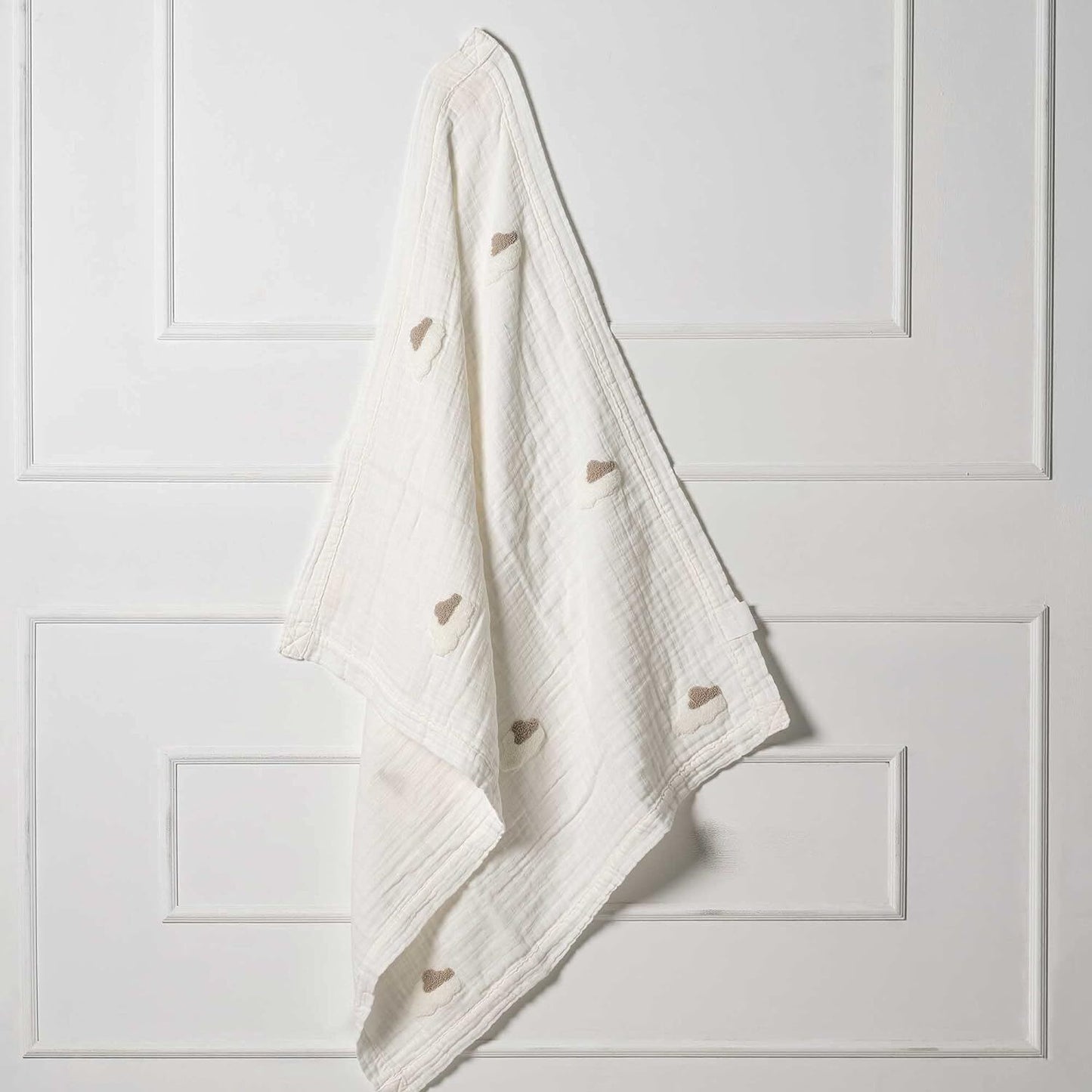 Organic 4-layer double-sided embroidered muslin blanket white/cloud