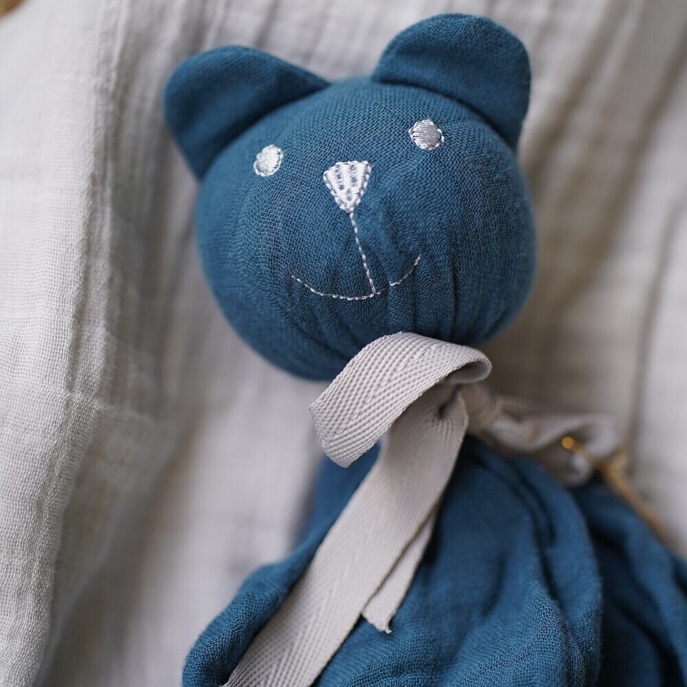 lange en mousseline bio pour bébé, bleu