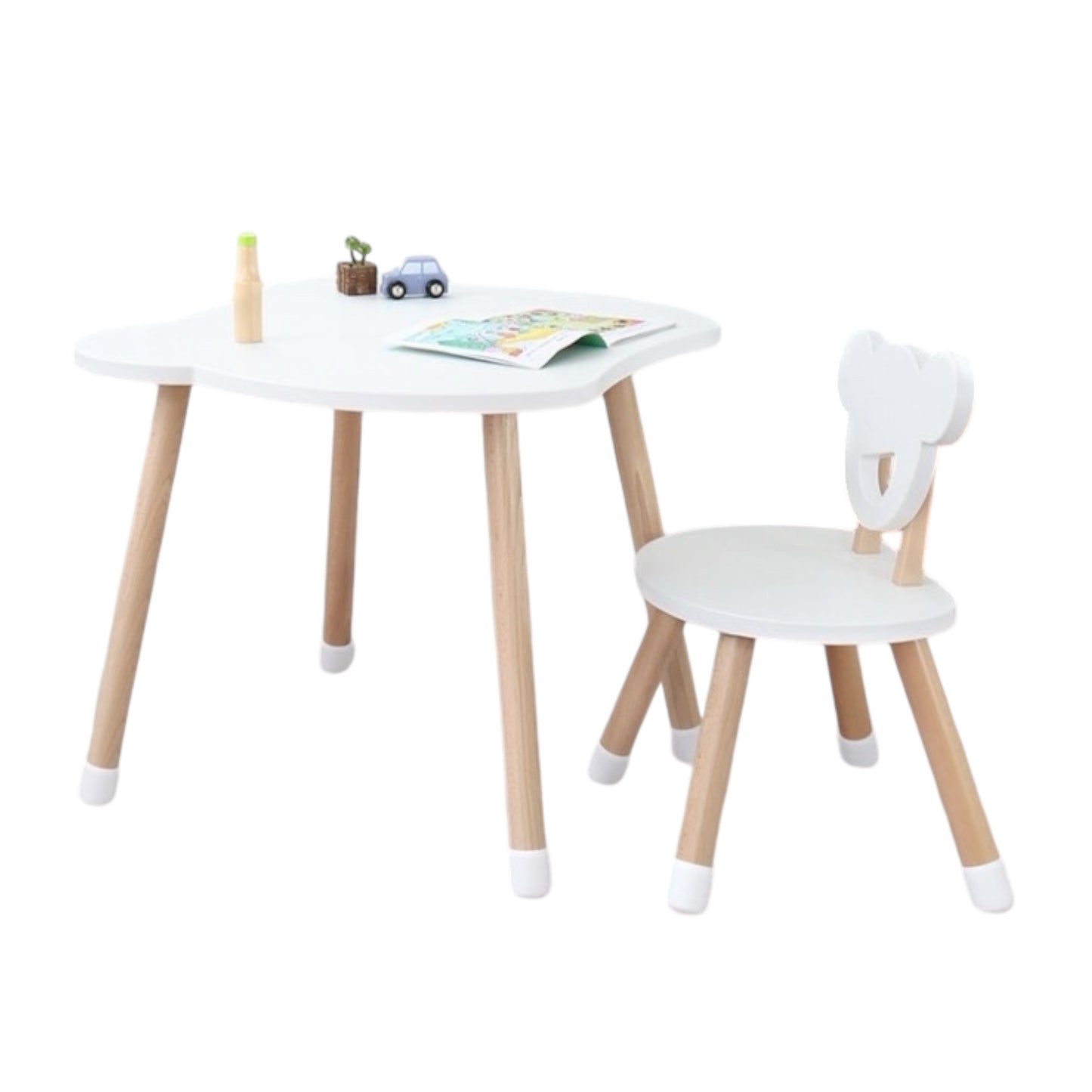 Wooden set table and chair for children - white