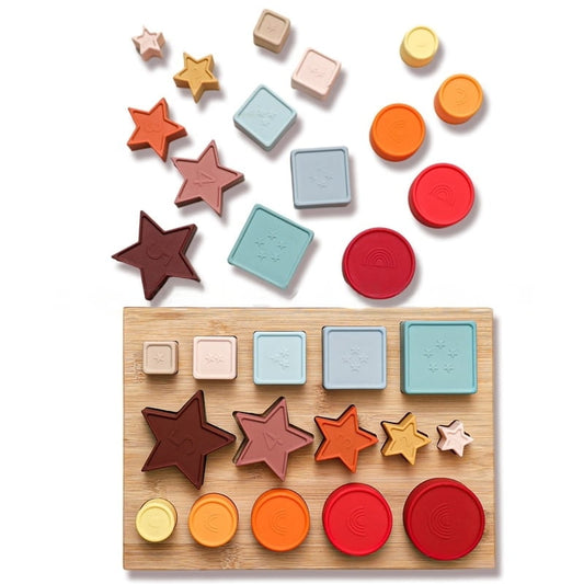 Color and shape game, educational toy made of silicone and wood