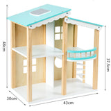 Maison de poupée en bois avec ensemble de meubles bleus