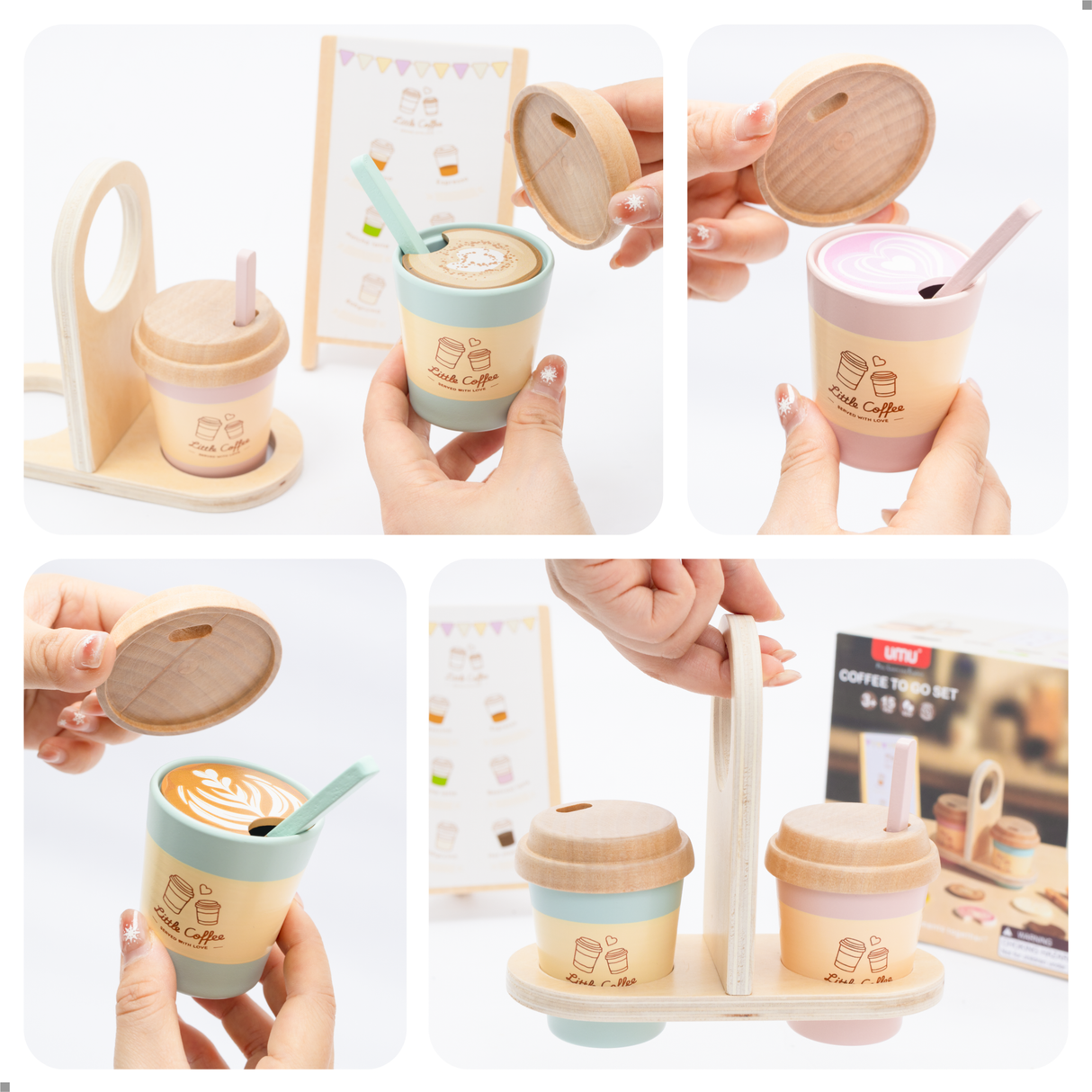 Set de café en bois à emporter pour jeux de rôle Barista pour enfants