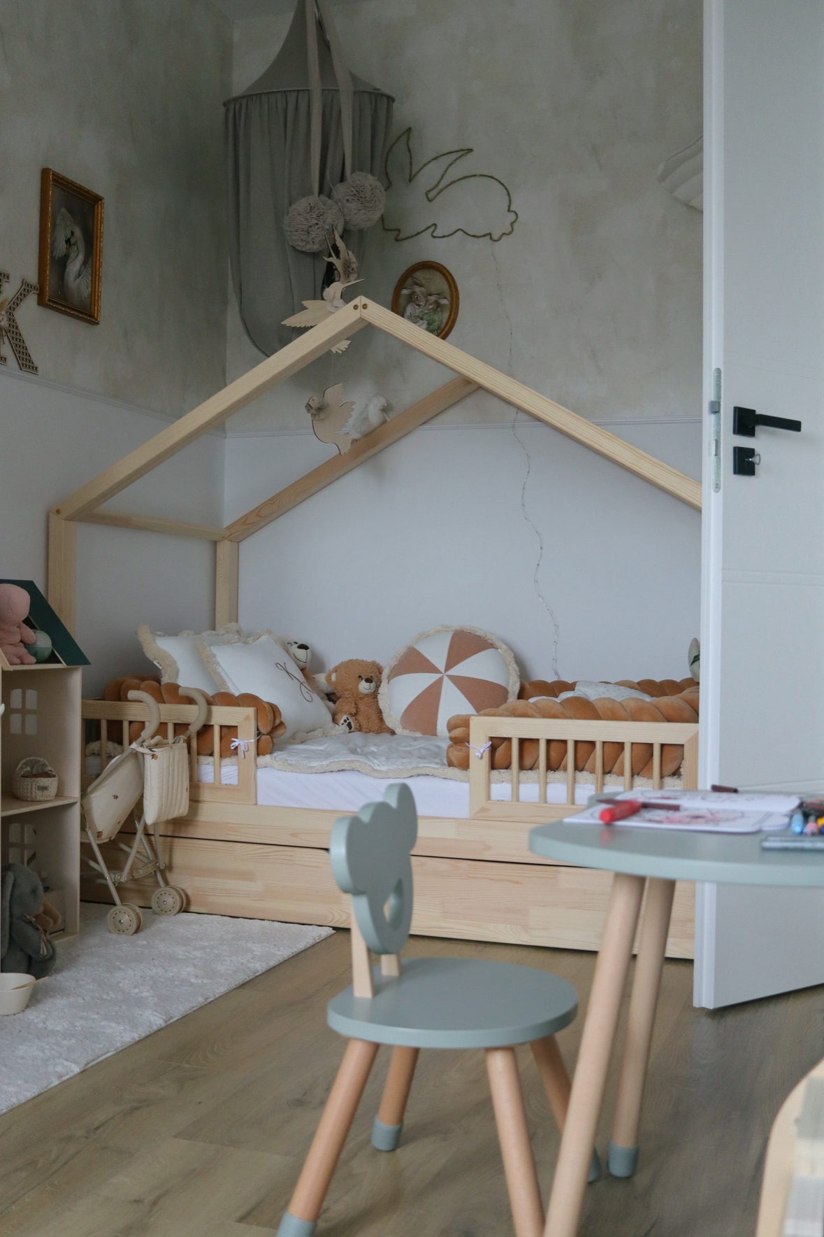 Holzset Tisch und Stuhl für Kinder - grau